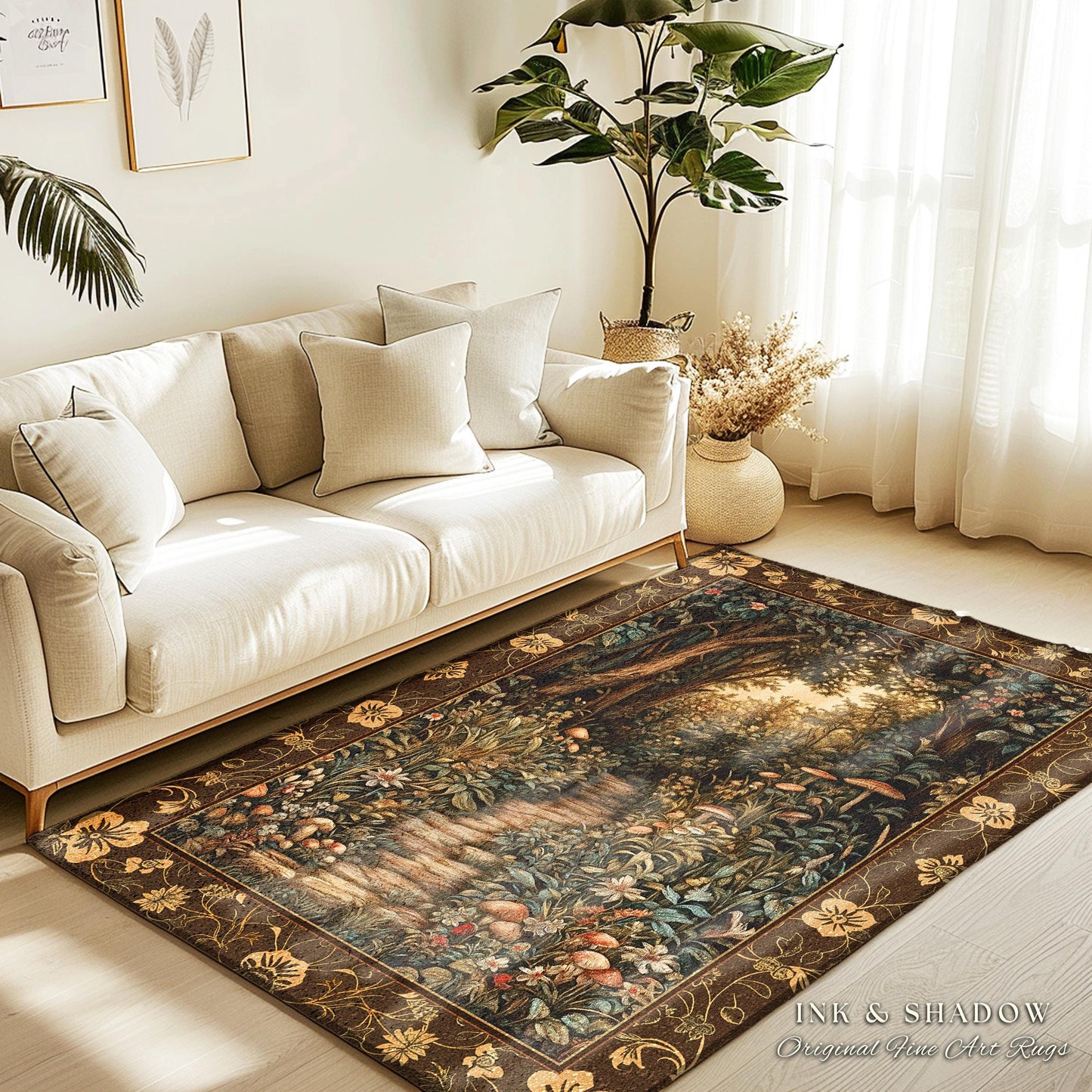 Mushroom Forest Magical Woodland Rug | Ethereal Mystic Academia Folklore Inspired Fairy Core Aesthetic Accent Rug Magical Bedroom Medieval