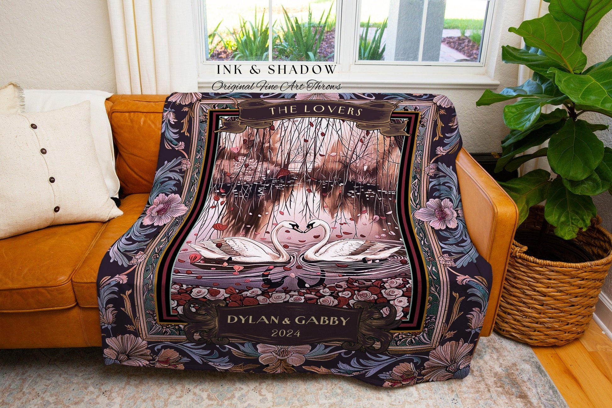 The Lovers Tapestry Blanket Personalized Gift Romantic Swan Couple Custom Heartfelt Wedding Gift for Partner His & Hers Wedding Anniversary