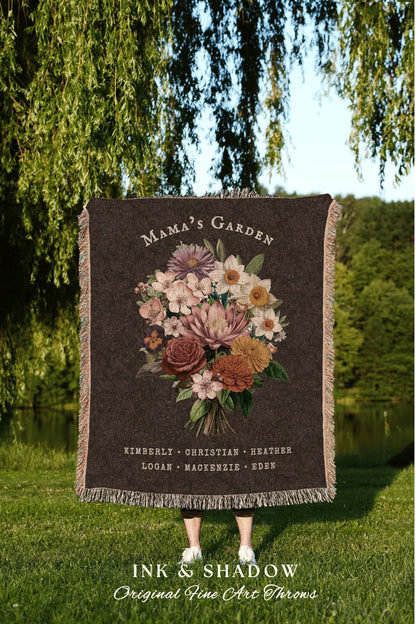 Mama's Garden Bouquet Blanket | Custom Birth Flower Bouquet Personalized Family Birth Month Flower Blanket Sentimental Gift Custom Mom Gift