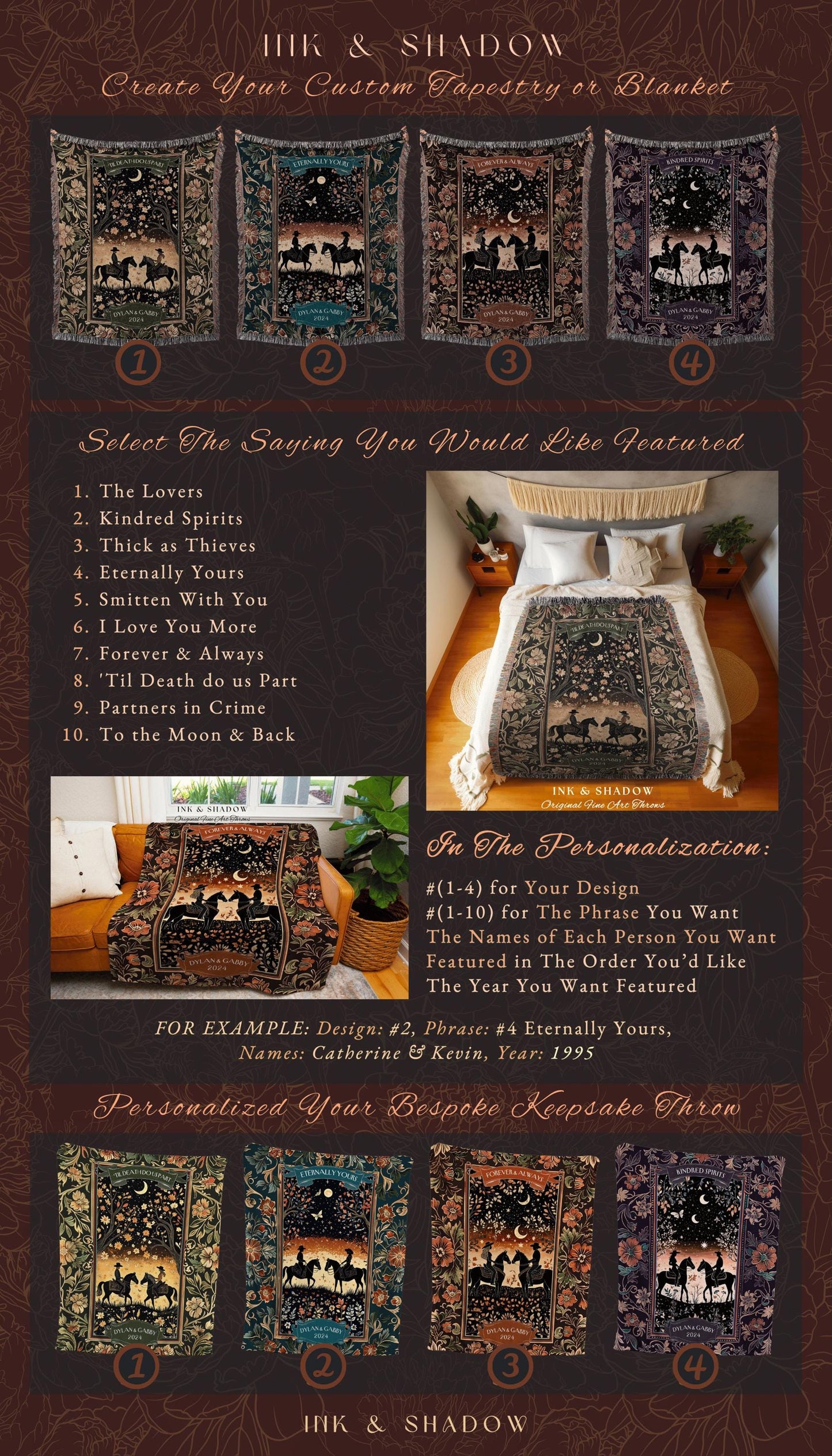 Ethereal Western Whimsy Custom Blanket | Trendy Cowboy & Cowgirl Dating Anniversary Boho Country Farmhouse Wedding Personalized Tapestry |