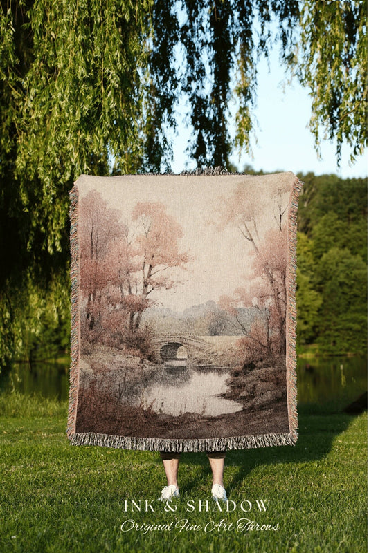 Cottage Core Pastel Landscape Tapestry Blanket Fall Decor Wall Tapestry Woven Art Housewarming Gift | Throw Blanket Autumn Home Decor Rustic