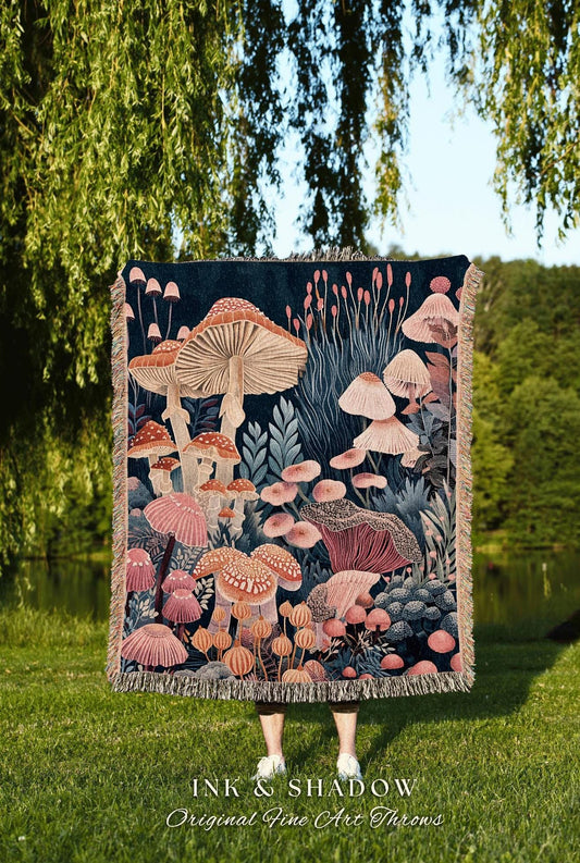 Maximalist Mushroom Blanket | Throw Gift for Mushroom Aesthetic Whimsical Witchy Decor Reading Nook Magical Woodland Toadstool Eclectic |