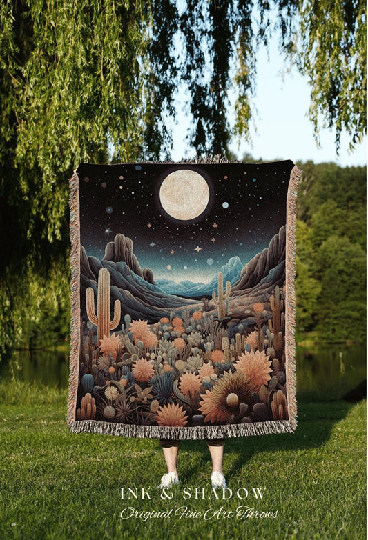 Starry Sky Desert Blanket Woven | Dark Academia Home Decor Housewarming Gift Tapestry Aesthetic Blanket Dark Cottagecore Art Blanket Desert