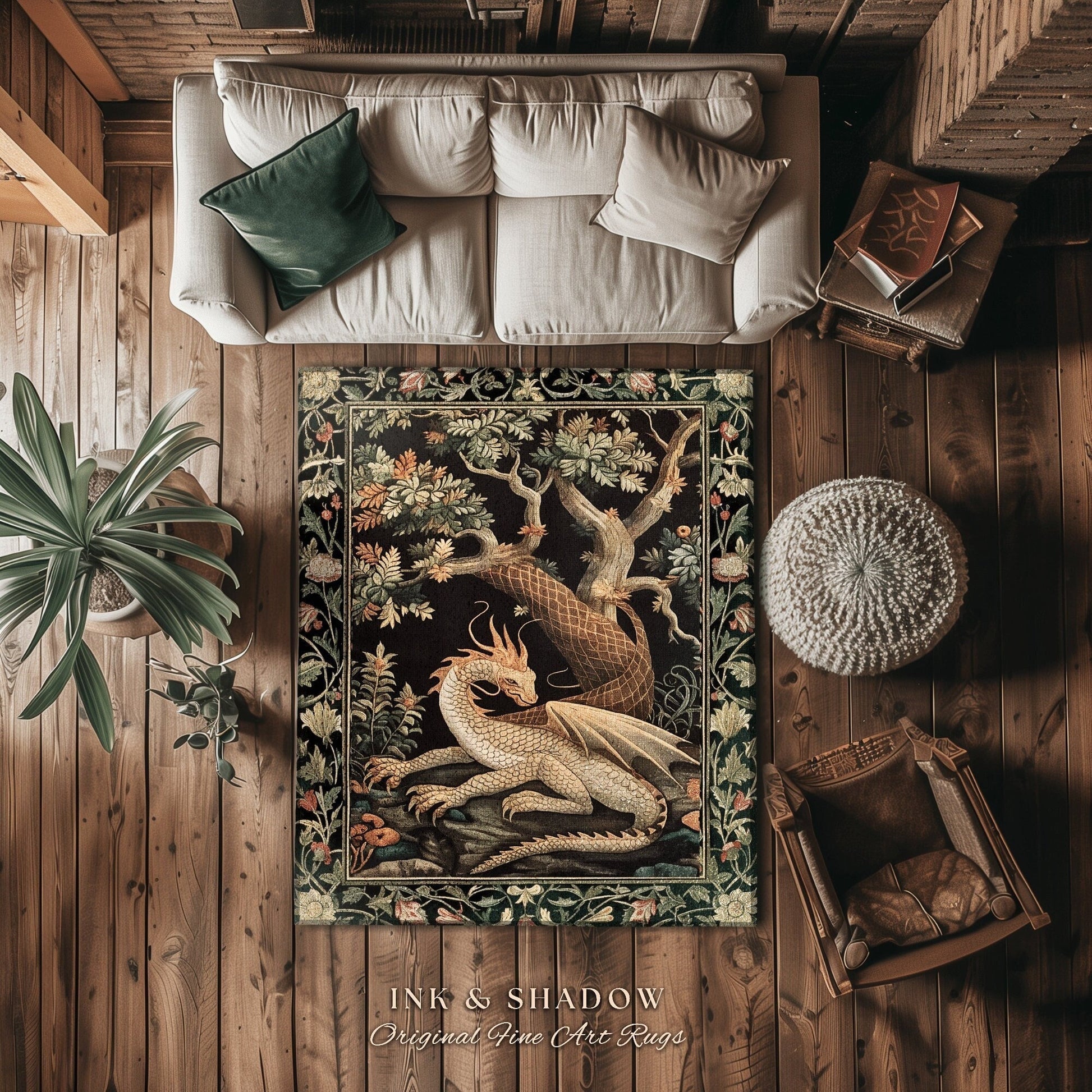 Enchanting Dragon Personal Rug | Ethereal Gothic Home Decor Fairycore Bedroom Magical Aesthetic Maximalist Cottagecore Gift for Dragon Lover