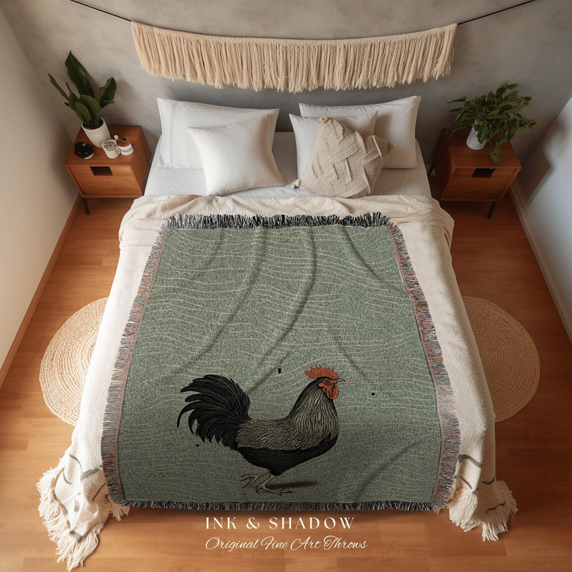 Boho Chicken Tapestry Farmhouse Home Decor | Funny Chicken Mom Gift Tapestry Woven Blanket Cute Cottagecore Wall Art Funny Tapestry Rooster