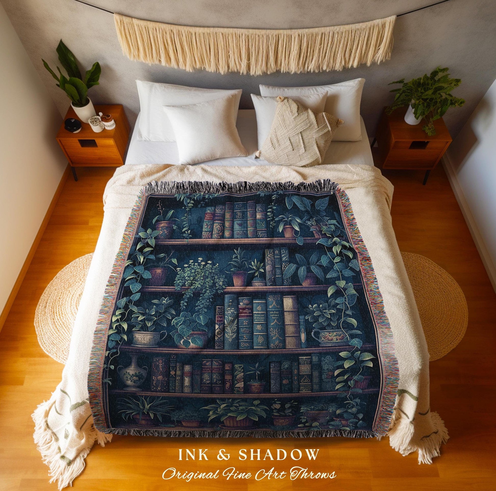 Book Lover Blanket Dark Academia Decor Bedroom | Witchy Decor Aesthetic Goth Tapestry | Dark Cottagecore Decor Book Lovers Git Ideas |