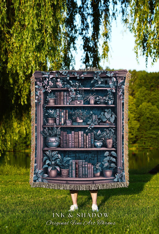 Whimsical Cottagecore Book Tapestry Blanket Floral Whimsigothic Decor | Mystical Dark Academia Book Lovers Gift Bookshelf Art Woven Throw