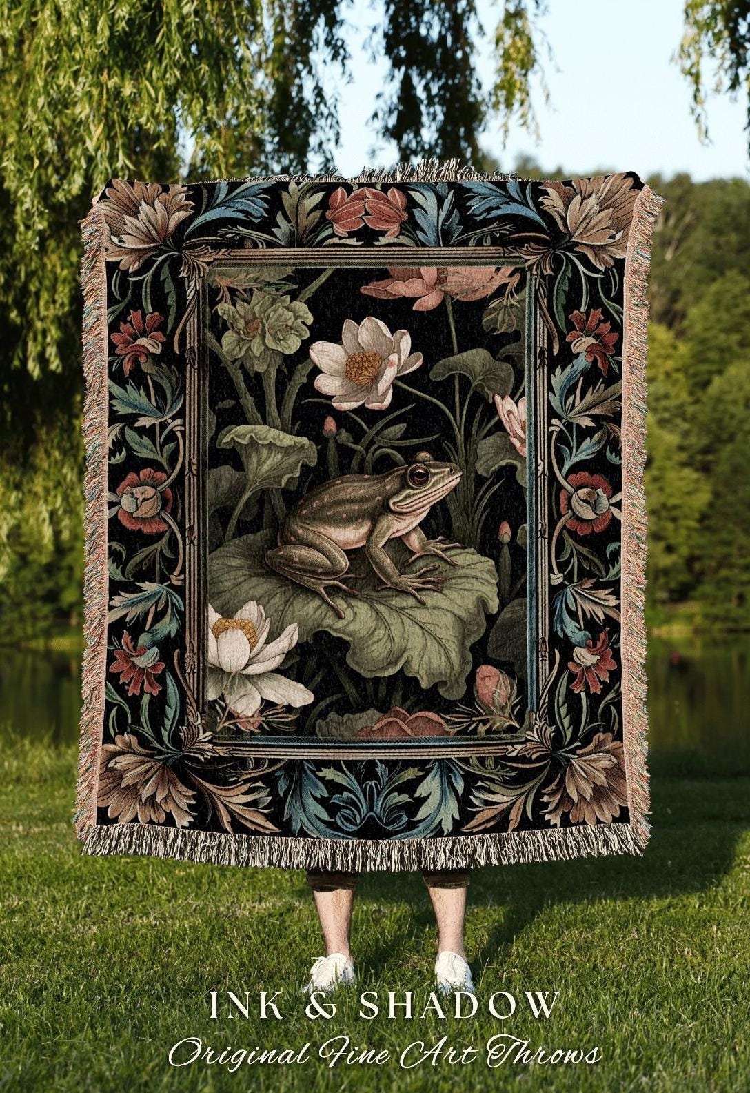 Goblincore Bedroom Blanket | Eclectic Room Decor Morris Inspired Forest Aesthetic Boho Grunge Fairycore Bedroom Wall Tapestry Woodland Frog