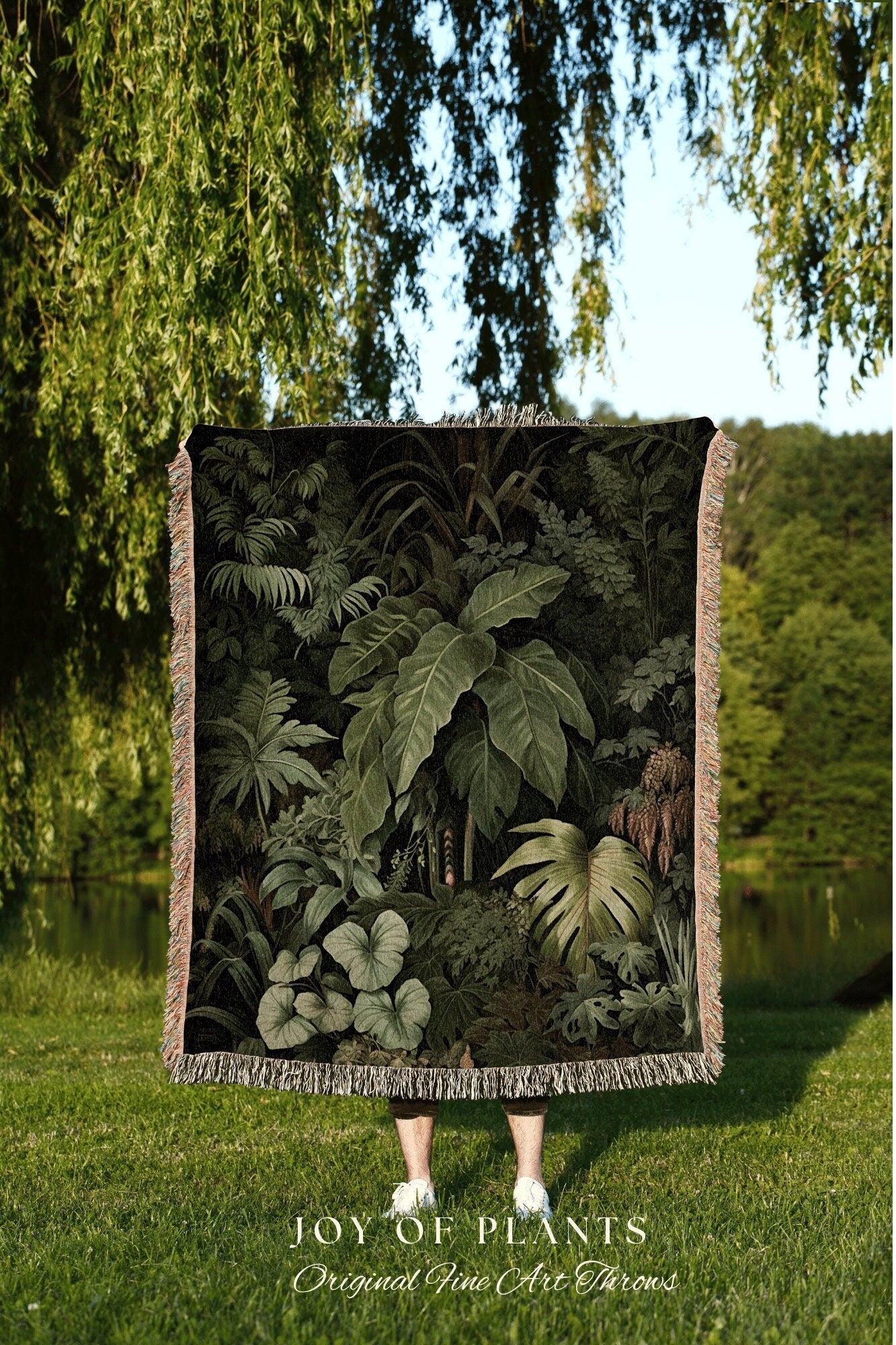 Gothic Woodland Forest Blanket | Dark Botanical Art Woven Blanket Victorian Gothic Aesthetic Tapestry Woven Botanical Fairy Decor Aesthetic