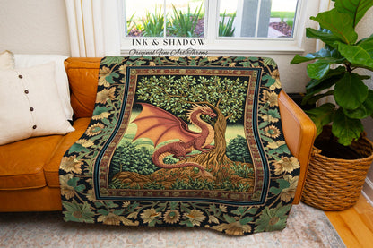 Victorian Gothic Dragon Tapestry Blanket | Dark Fairytale Aesthetic Whimsigothic Dark Academia Decor Crowcore Folklore Witchy Goblincore |