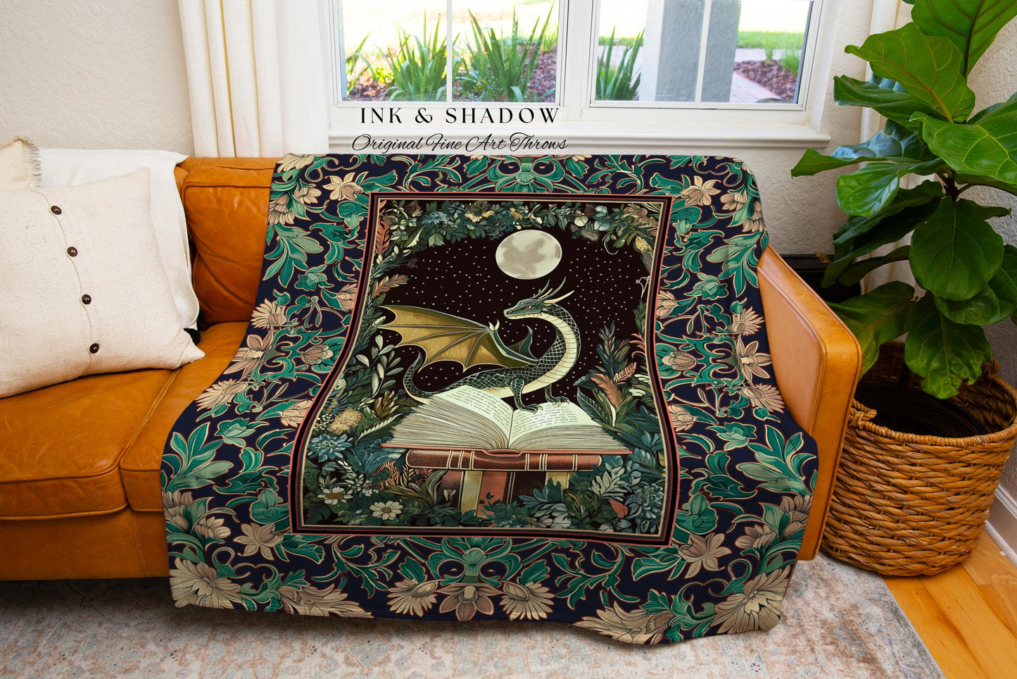 Fantasy Dragon Fairytale Blanket | Reading Corner Ethereal Bedroom Whimsigothic Style Fairycore Aesthetic Enchanting Woven Tapestry Mystic |