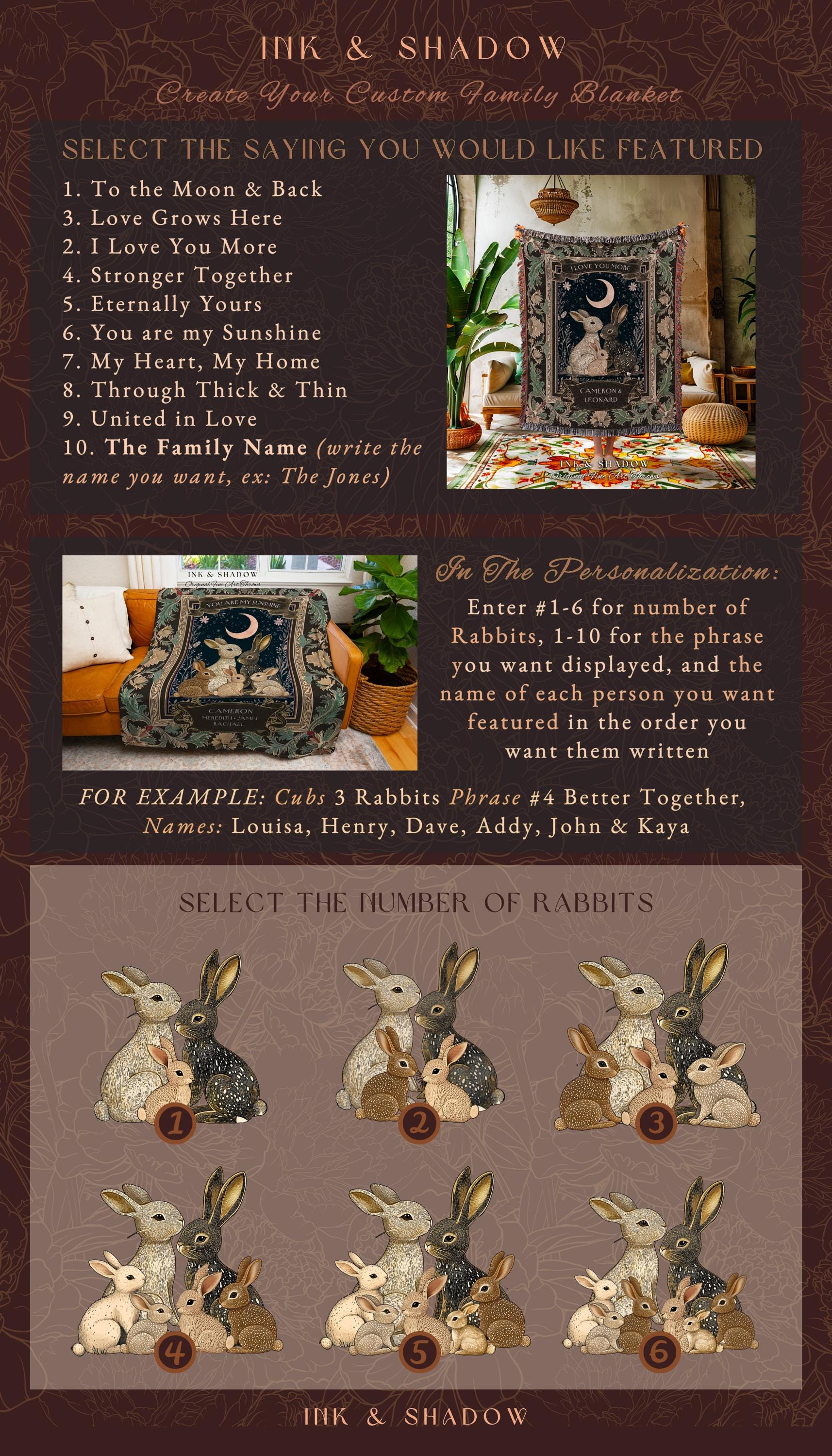 Bunny Family Custom Names Blanket | Personalized Grandchildren Gift Meaningful Keepsake Gift From Children Celestial Woodland Tapestry Cute