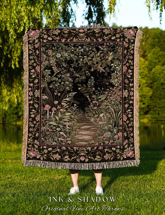 Toadstool Forest Mystical Mushroom Blanket | Dark Academia Folklore Forest Inspired Fairycore Botanical Aesthetic Tapestry Magical Medieval