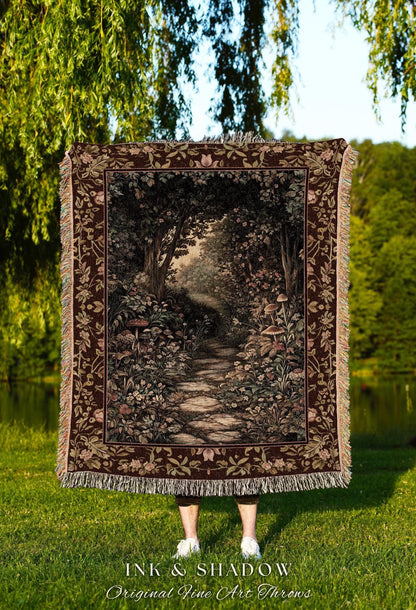 Fairy Ethereal Forest Tapestry Blanket Mystic Dark Academia Folklore Inspired, Magical Medieval Forestcore Botanical Woodland Woven Throw