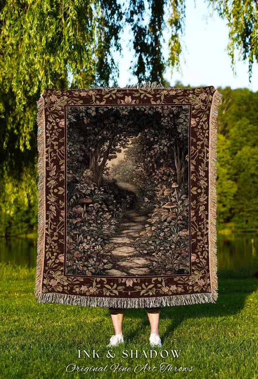 Fairy Ethereal Forest Tapestry Blanket Mystic Dark Academia Folklore Inspired, Magical Medieval Forestcore Botanical Woodland Woven Throw