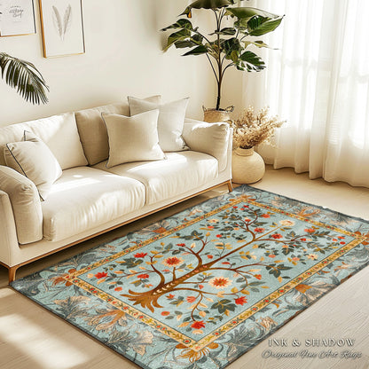 Boho Pastel Tree of Life Floor Mat Cottagecore Living Room Pastel Blue Home Decor Rustic Tree of Life Vintage Aesthetic Living Room Area Rug