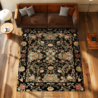 Floral Maximalism Accent Rug | Boho Folklore Aesthetic Danish Home Decor Housewarming Gift Fairycore Whimsical Woodland Wildflower Bedroom |