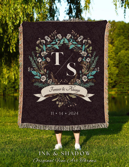 Couples Initials Personalized Woven Blanket | Custom Wedding Date Keepsake Tapestry Gift Sentimental Gift for Newlyweds Family Heirloom |