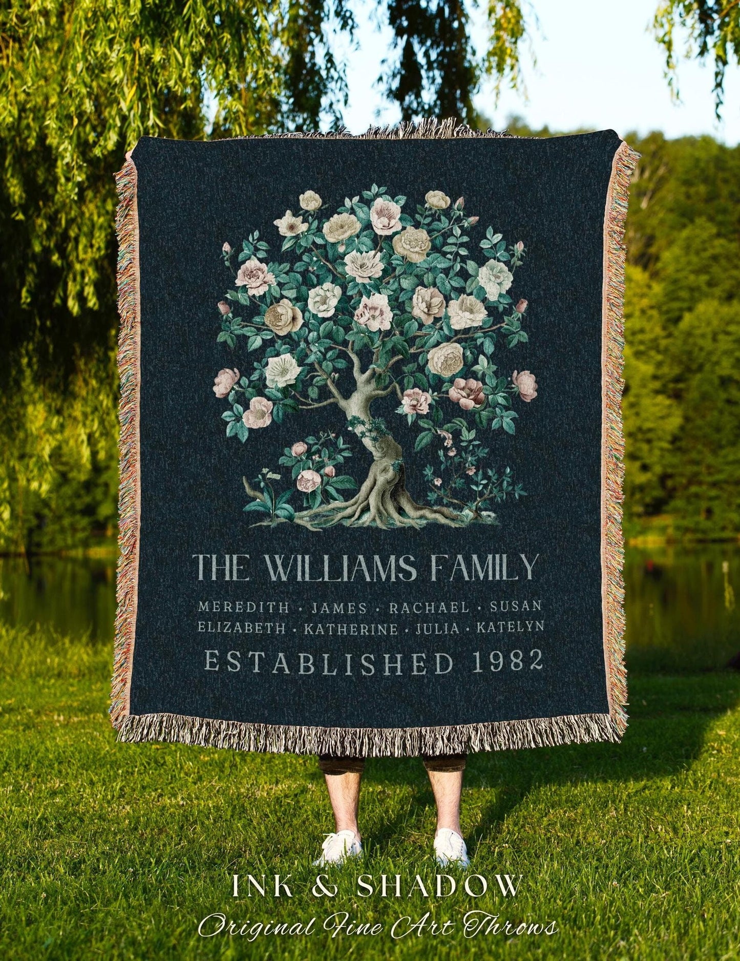 Sentimental Family Tree Personalized Tapestry | Custom Family Names Woven Blanket Meaningful Wedding Gift Sentimental Established Year Gift