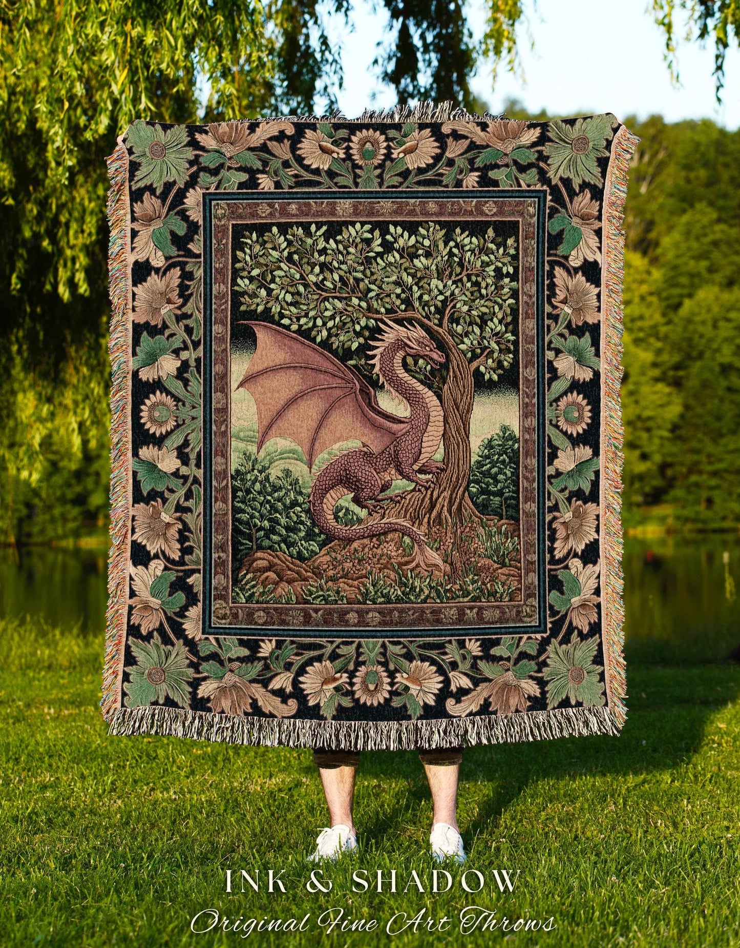 Victorian Gothic Dragon Tapestry Blanket | Dark Fairytale Aesthetic Whimsigothic Dark Academia Decor Crowcore Folklore Witchy Goblincore |