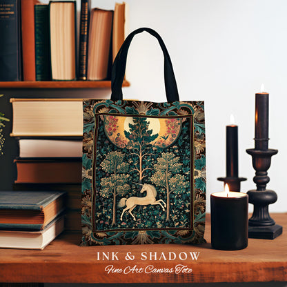 Moonlit Forest Mystical Unicorn Tapestry Bag Medieval Fairycore Decor | Renaissance Whimsical Gothic Aesthetic Woven Shoulder Bag Forestcore