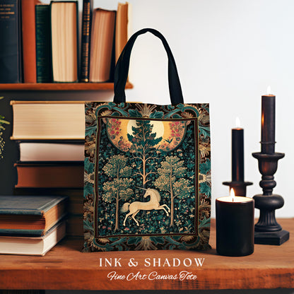 Moonlit Forest Mystical Unicorn Tapestry Bag Medieval Fairycore Decor | Renaissance Whimsical Gothic Aesthetic Woven Shoulder Bag Forestcore