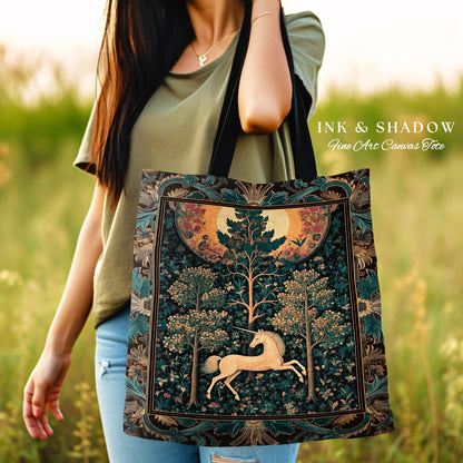 Moonlit Forest Mystical Unicorn Tapestry Bag Medieval Fairycore Decor | Renaissance Whimsical Gothic Aesthetic Woven Shoulder Bag Forestcore
