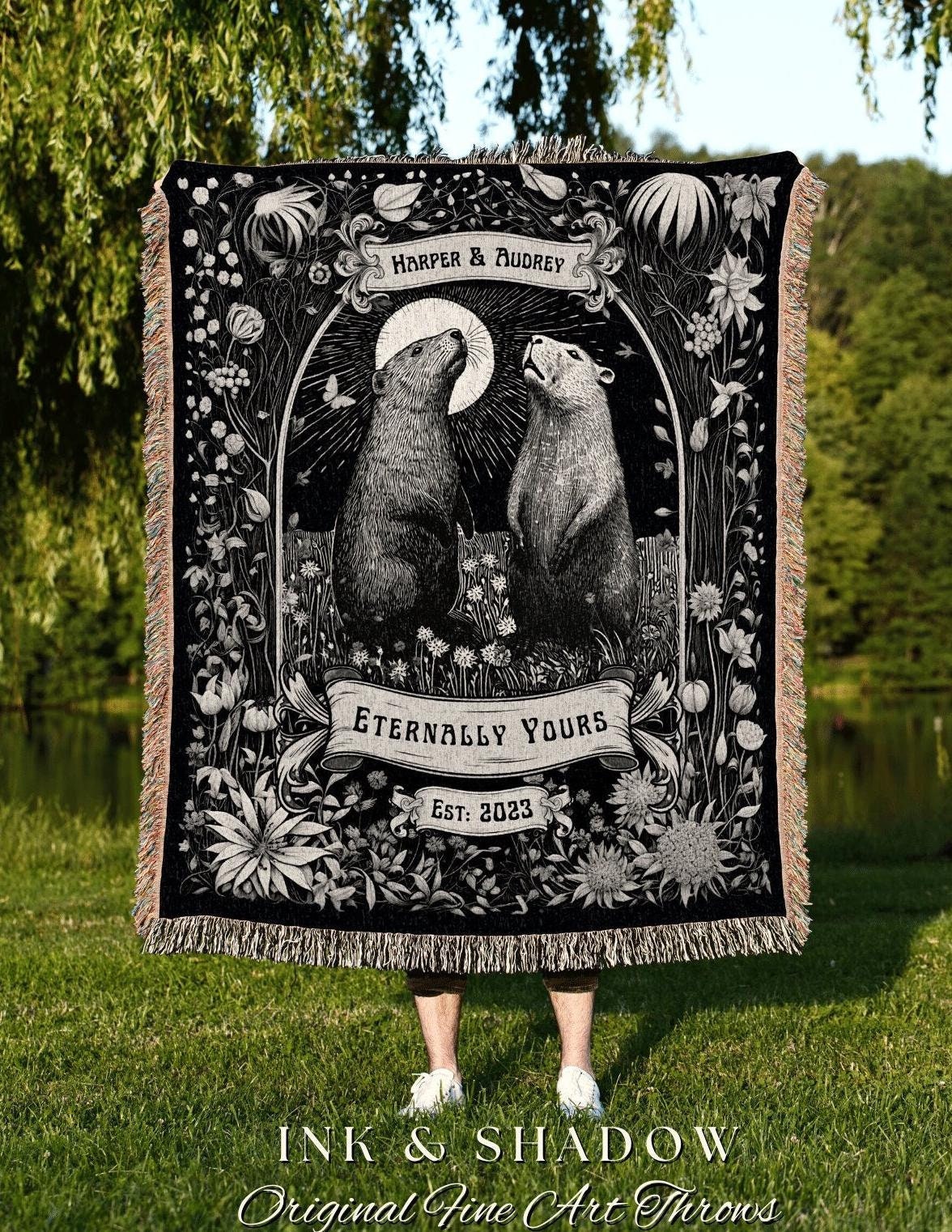 Eternally Yours Custom Woven Throw | Personalized I Love You Custom Name Gift Romantic Valentine His & Hers Blanket Capybara Tapestry Woven