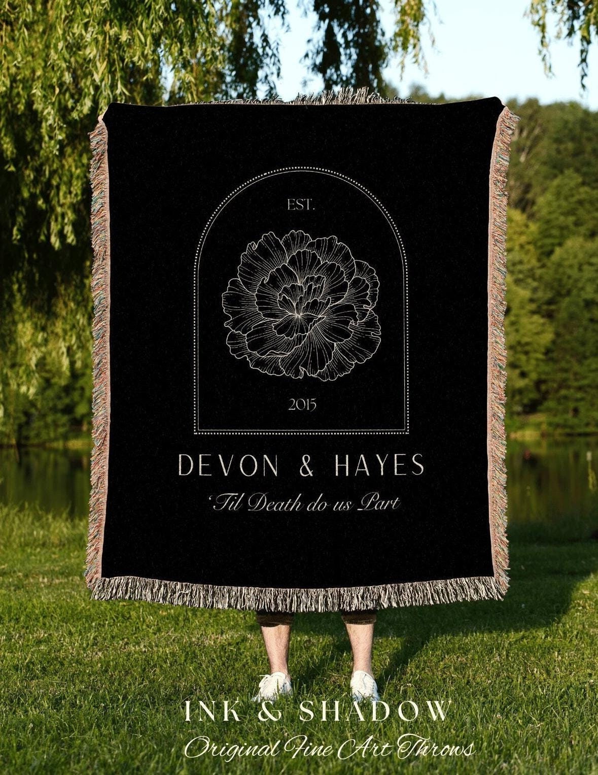 Til Death do us Part Blanket | Gothic Wedding Anniversary Gift Custom Couples Gift Blanket Woven Tapestry Birth Month Flower Personalized |