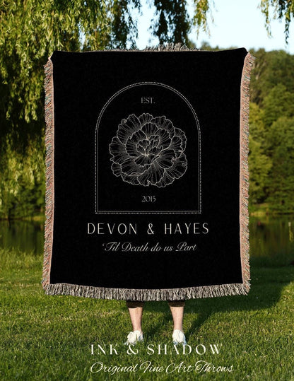 Til Death do us Part Blanket | Gothic Wedding Anniversary Gift Custom Couples Gift Blanket Woven Tapestry Birth Month Flower Personalized |