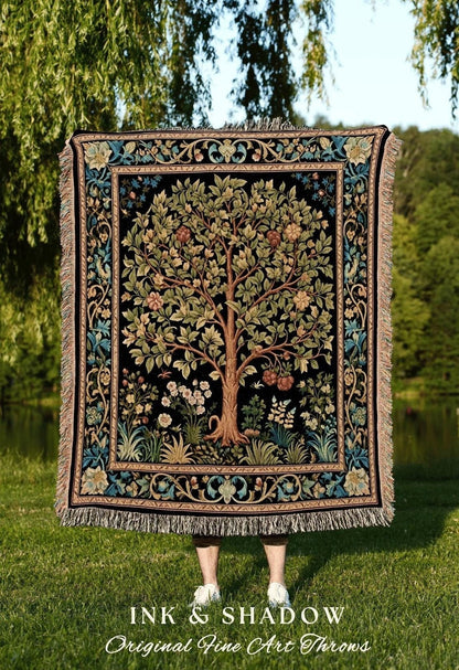 Medieval Tree Blanket | Maximalist William Morris Inspired Throw Botanical Tapestry Medieval Aesthetic Nordic Tapestry Renaissance Decor