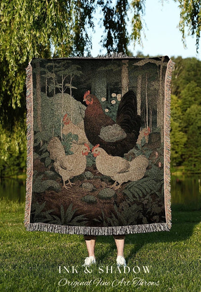 Chicken Blanket Rustic Home Decor Cottagecore | Vintage Chicken Tapestry Woven Blanket Cute Farm Animal Wall Art Funny Tapestry Rooster Art