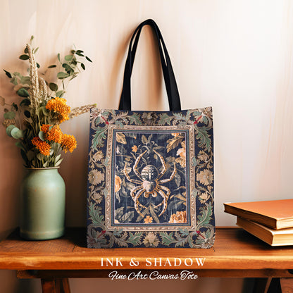 Victorian Gothic Spider Tapestry Tote Dark Academia Botanical Bag | Whimsical French Baroque Enchanted Forestcore Art Aesthetic Whimsigothic