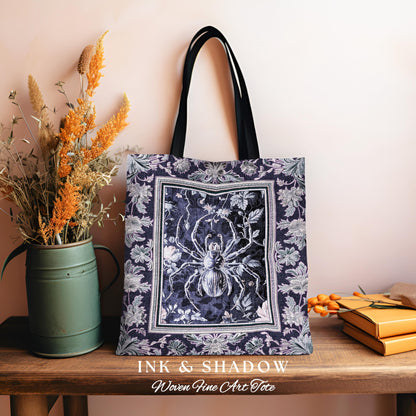 Whimsigothic Purple Spider Tote Bag | Pastel Gothic Victorian Cottagecore Home Decor Witchy Whimsical Enchanted Nature Amethyst Accessory |