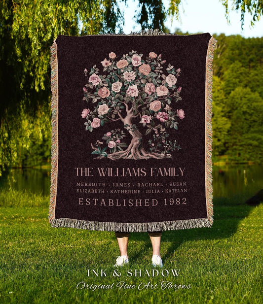 Elegant Family Tree Tapestry Blanket | Custom Cotton Throw Blanket Meaningful Family Names Personalized Mom Appreciation Thoughtful Gift |