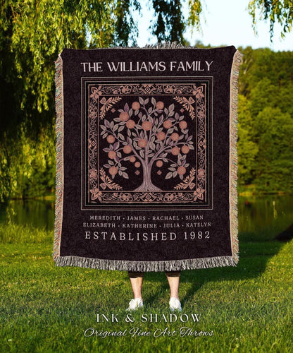 Rustic Family Heirloom Woven Blanket | Dark Academia Tapestry Sentimental Keepsake Meaningful Personalized Appreciation Gift Big Family Tree