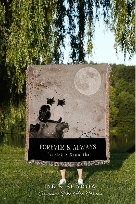 Forever & Always Cat Tapestry Custom | Woven Throw Personalized Family Name Blanket Gift from Kids Cottagecore Tapestry Cat Lover Gift |