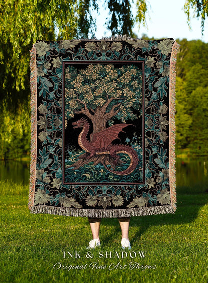 Middle Ages Woven Dragon Tapestry | Mythical Creatures Woodland Whimsy Fairycore Bedroom Baroque Fantasy Tapestry Throw Blanket Goblincore |