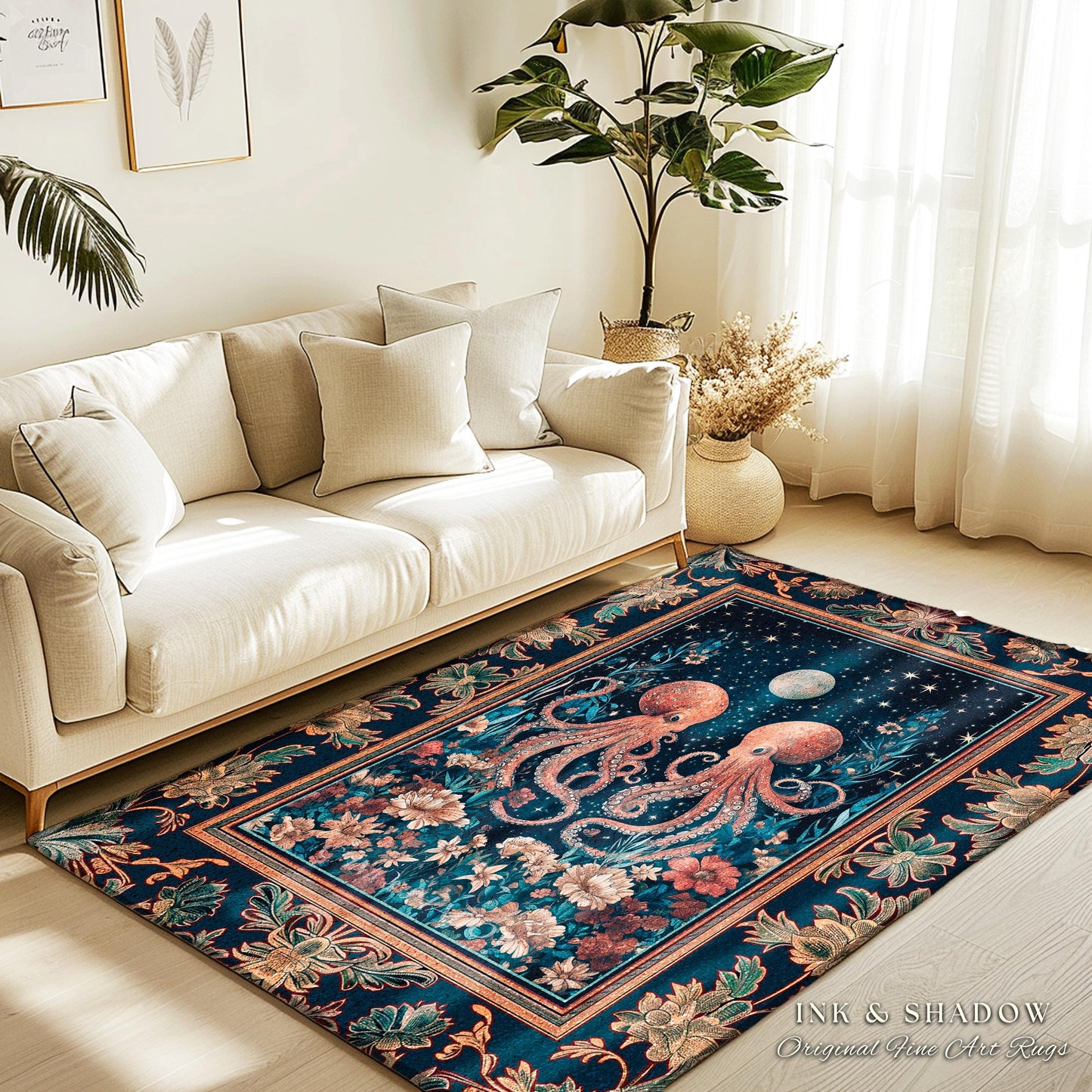 Ethereal Oddities Octopus Area Rug | Moonlit Nautical Woven Blanket Celestial Sea Life Cute Ocean Aesthetic Beach House Rug Whimsigothic |