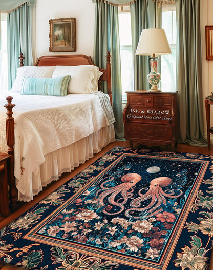 Ethereal Oddities Octopus Area Rug | Moonlit Nautical Woven Blanket Celestial Sea Life Cute Ocean Aesthetic Beach House Rug Whimsigothic |