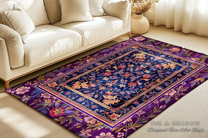 Whimsical Purple Whimsigothic Area Rug | Fairycore Dark Floral Victorian Cottagecore Witchy Wildflower Home Decor Renaissance Princesscore |