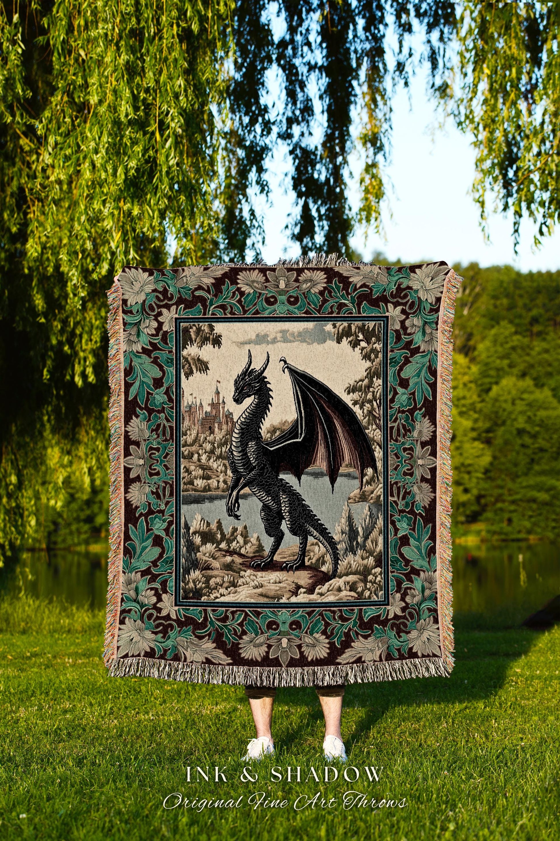 Dark Fairytale Aesthetic Woven Tapestry | Fantasy Throw Blanket Woodland Medieval Bedroom Ethereal Victorian Gothic Dark Academia Decor