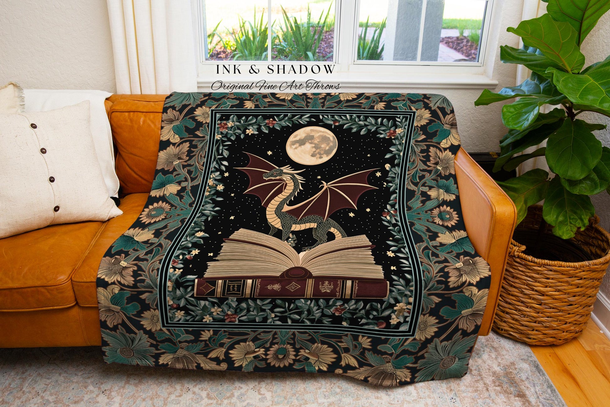 Enchanted Dragon Victorian Tapestry | Magic Woodland Reading Corner Moody Woven Throw Blanket Bedroom Dark Cottagecore Enchanting Aesthetic