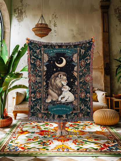 Lion Family Sentimental Mama Blanket | Custom Parent & Child Cottagecore Woodland Whimsy Throw Sentimental Personalized Gift for Parent |