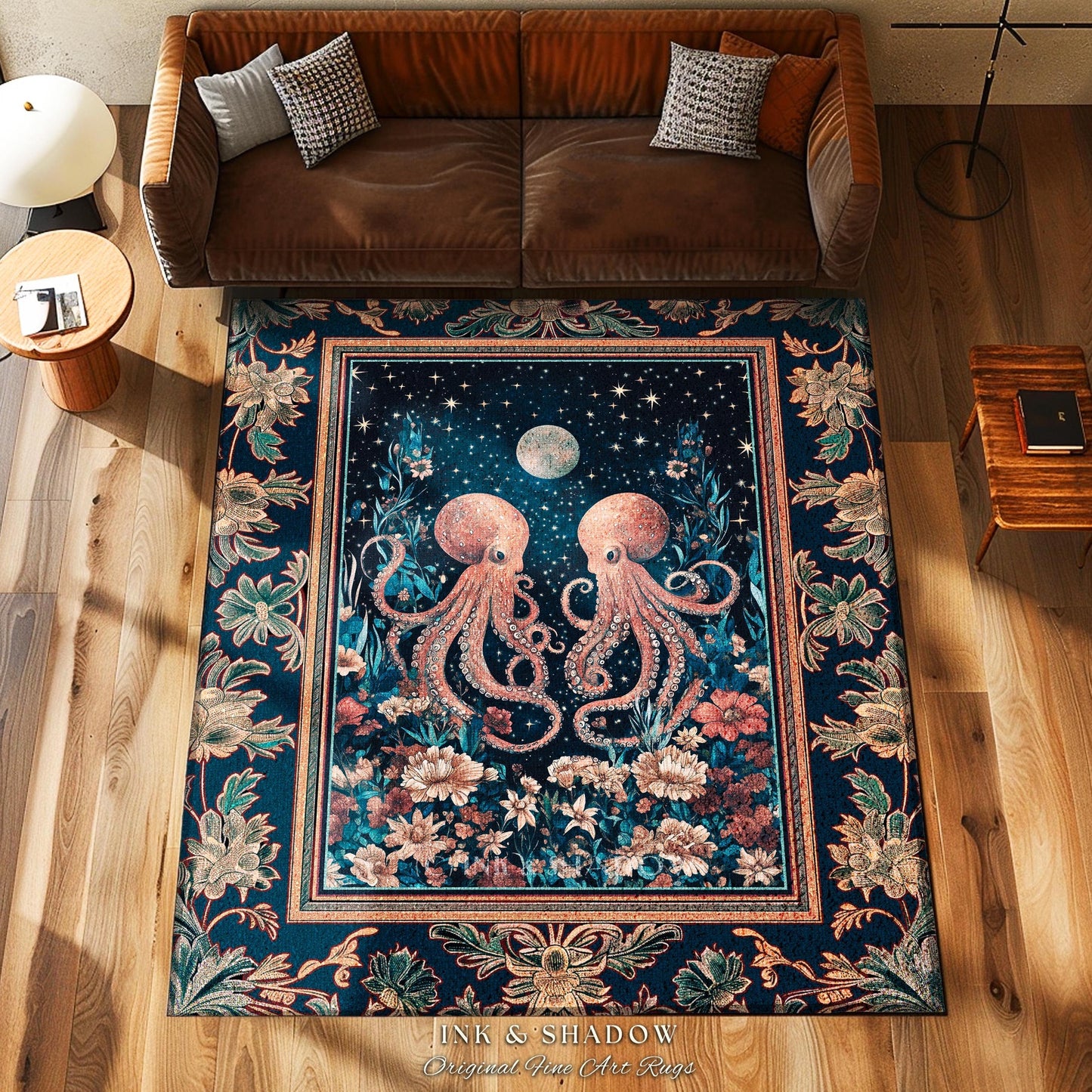 Ethereal Oddities Octopus Area Rug | Moonlit Nautical Woven Blanket Celestial Sea Life Cute Ocean Aesthetic Beach House Rug Whimsigothic |