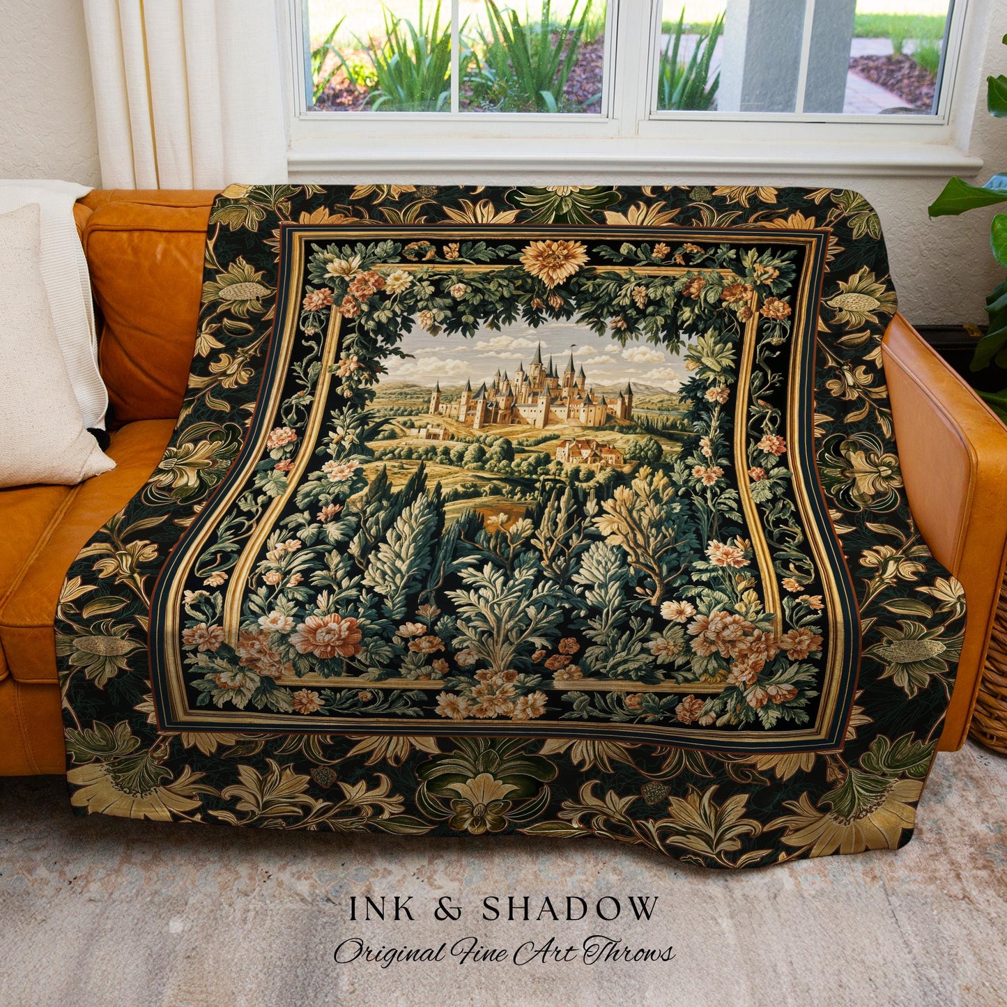 Dark Academia Victorian Royal Tapestry | Fantasy Blanket Woven Decor Woodland Princess Medieval Rustic Floral Landscape Coquette Maximalist