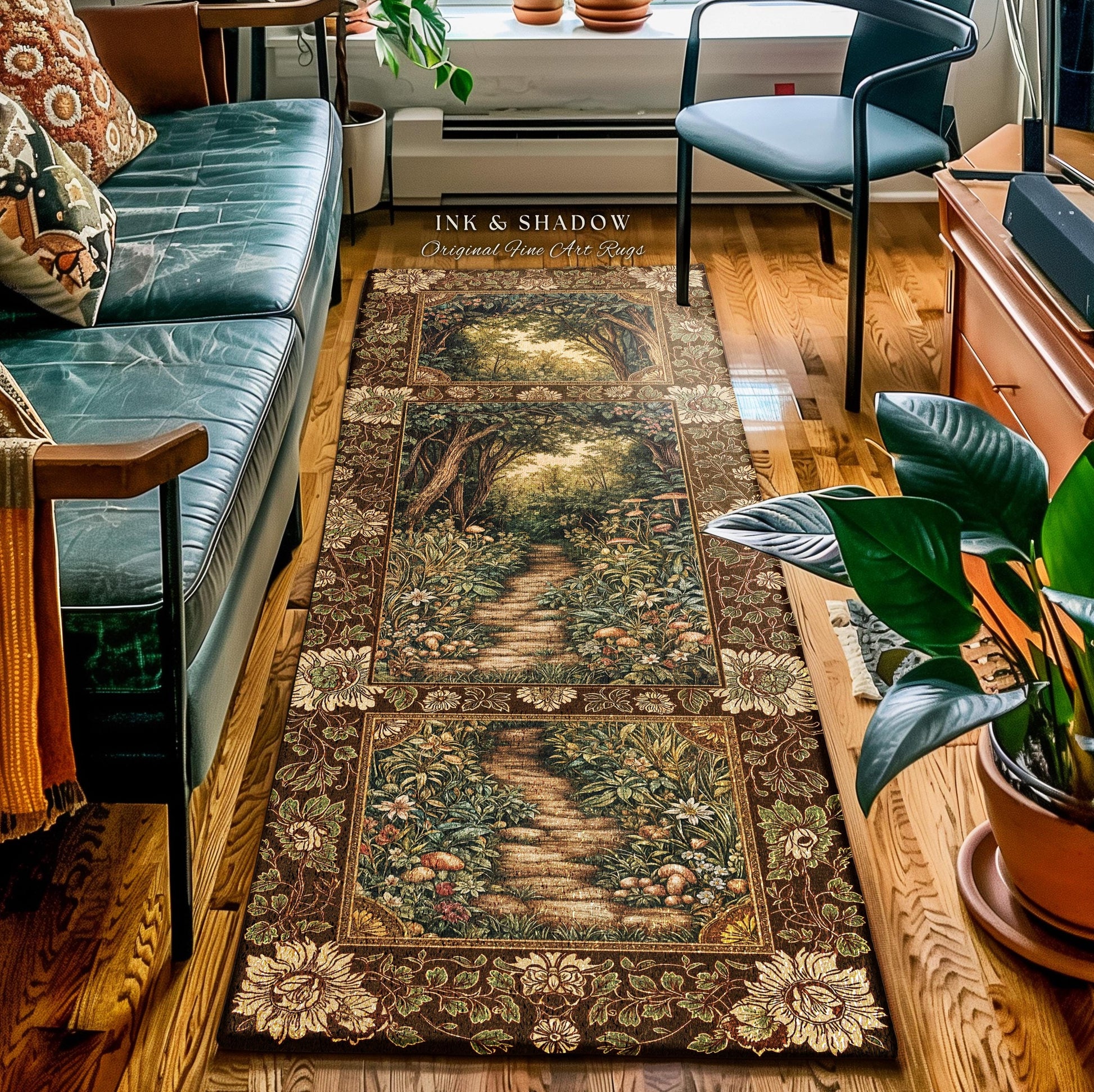 Mushroom Forest Magical Woodland Entryway Rug | Ethereal Mystic Academia Folklore Inspired Fairy Core Aesthetic Hallway Runner Rug Magical