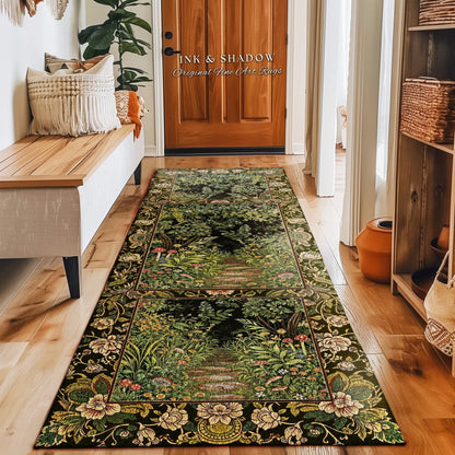 Toadstool Forest Mystical Mushroom Runner Rug | Dark Academia Folklore Forest Inspired Fairycore Botanical Aesthetic Hallway Rug Magical |