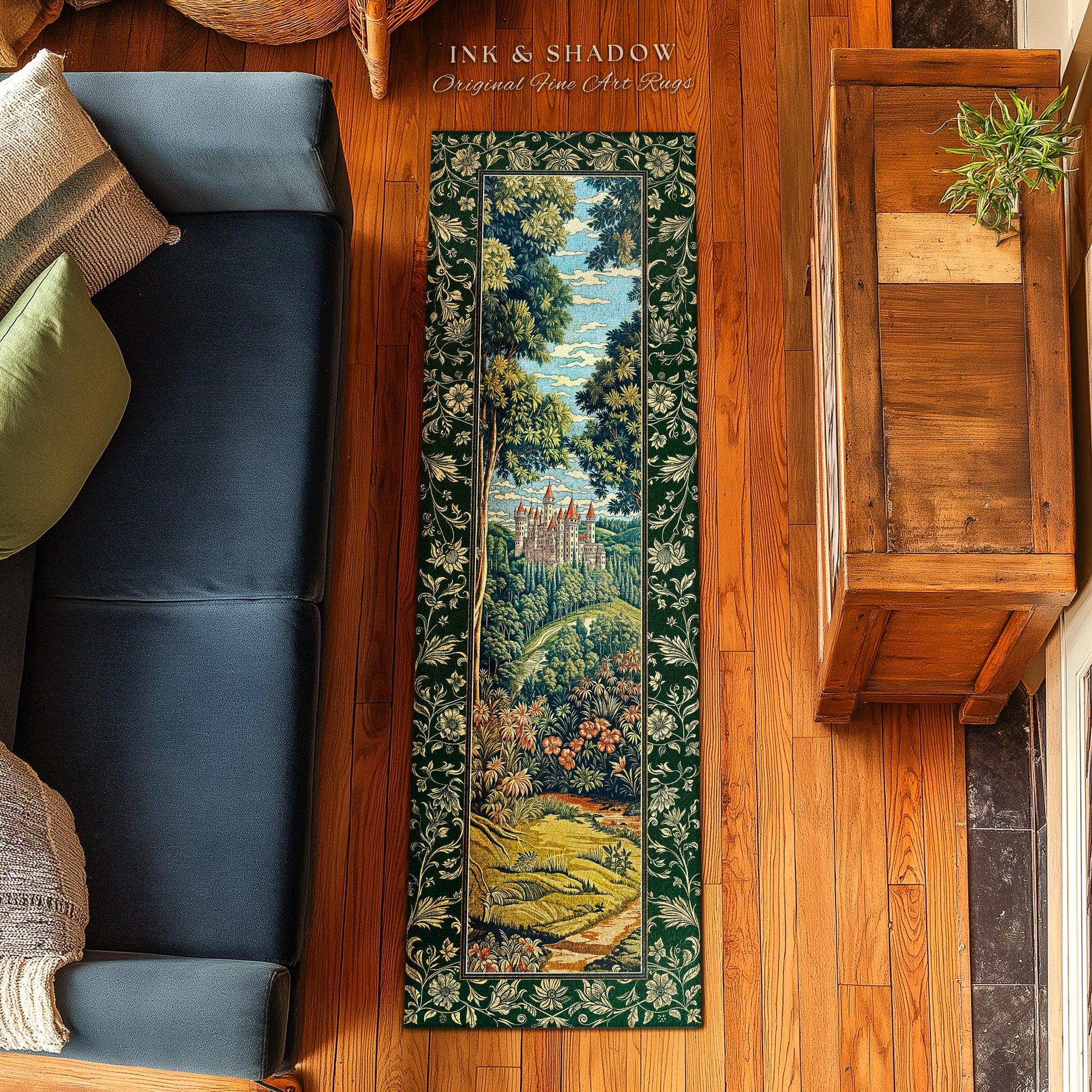 Fairytale Aesthetic Castle Runner Rug | Fairycore Hallway Area Rug Folklore Inspired Magical Woodland Entryway Decor Whimsigothic Ethereal |