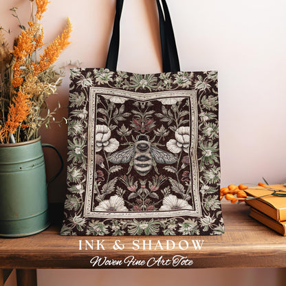 Victorian Gothic Honeybee Tote Enchanted Floral Botanical Bee Art | Romantic Baroque Dark Academia Forestcore Tapestry Insect Bag Rustic |